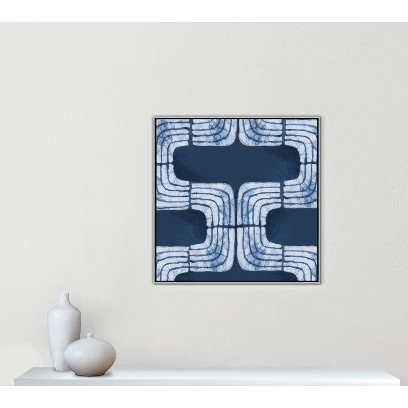 «Blue Batik I Print» par Emma Peal, Argent, H 37,5 po x l 37,5 po