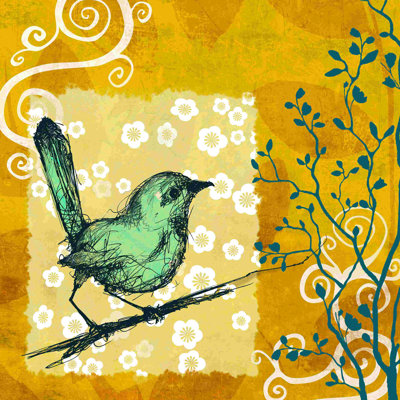 Oiseau bleu sur fond jaune