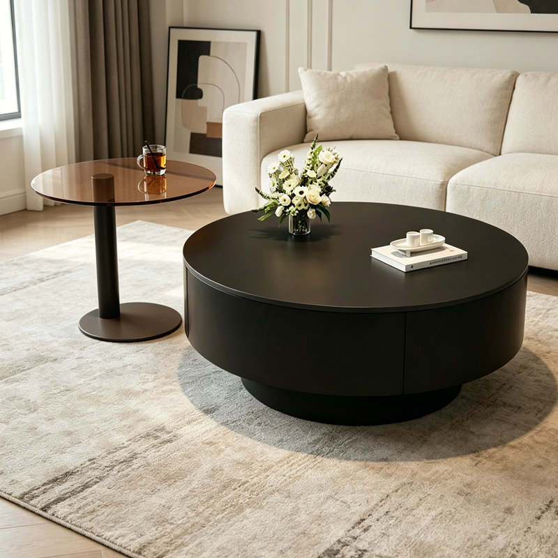 Table basse de luxe italienne Premium, H 13 po x L 27,55 po x l 27,55 po, Noir / brun clair, Couleur unie