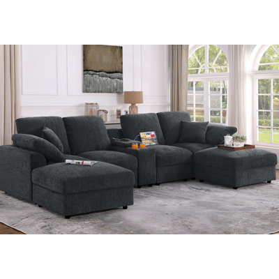 128.75” Sectional Sofa With 2 Ottomans