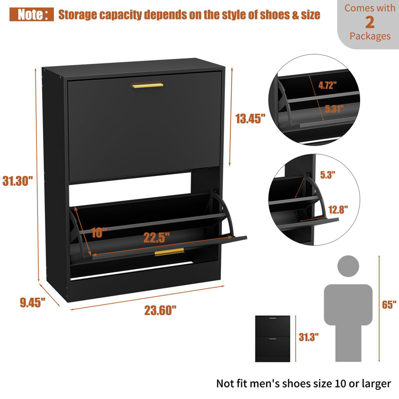 Armoire à chaussures avec 4 tiroirs rabattables, Noir