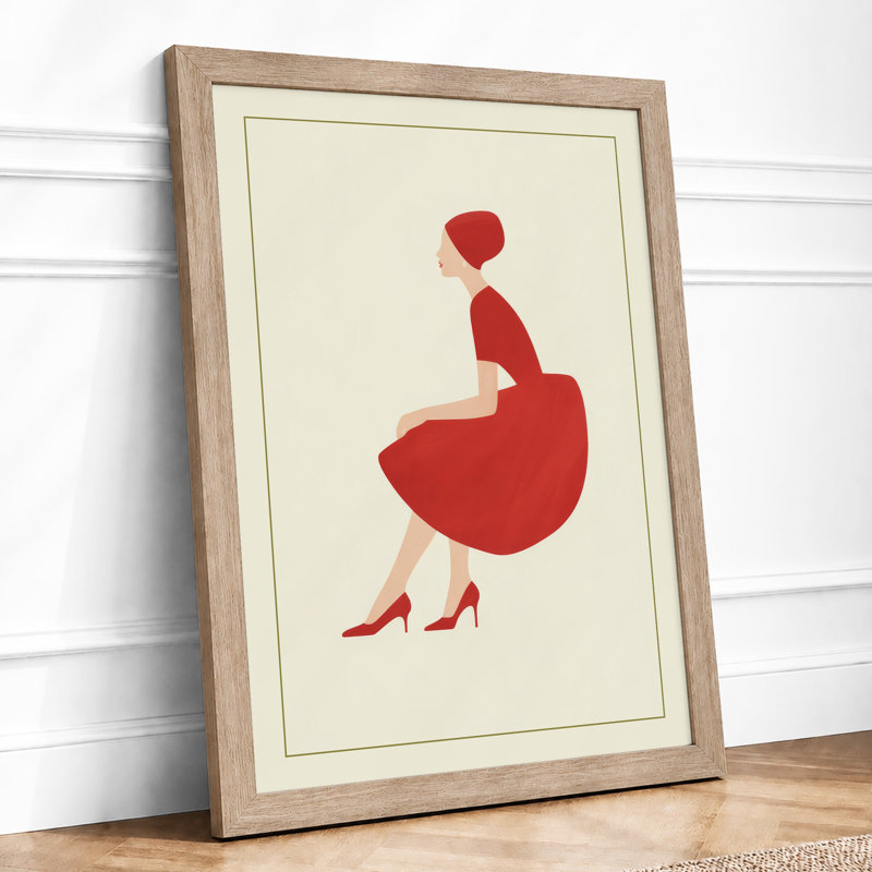 Woman With Red Heart Modern - Print, A1 - 84.1 x 59.4 cm, Oak