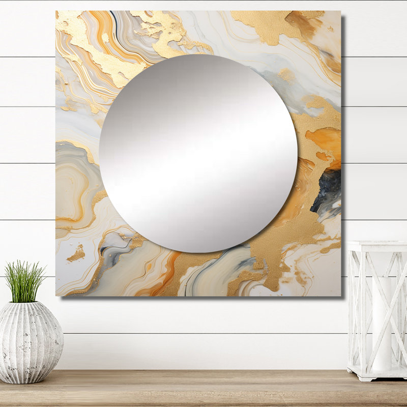 Oneida - Miroir carré en marbre doré et blanc, 23 po x 23 po