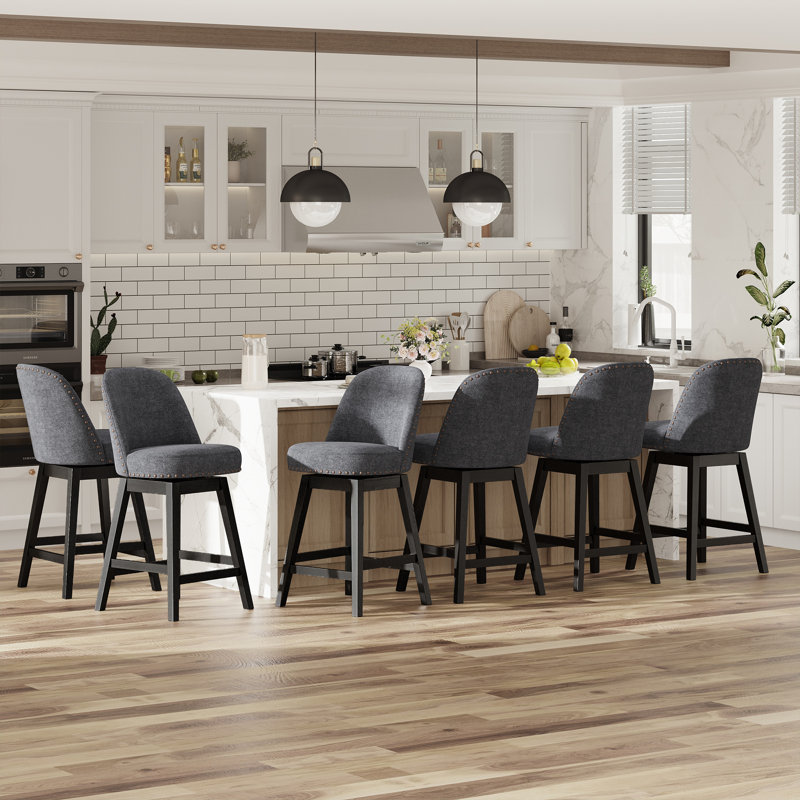 Tabouret de bar pivotant vintage avec pieds en bois massif, Gris foncé