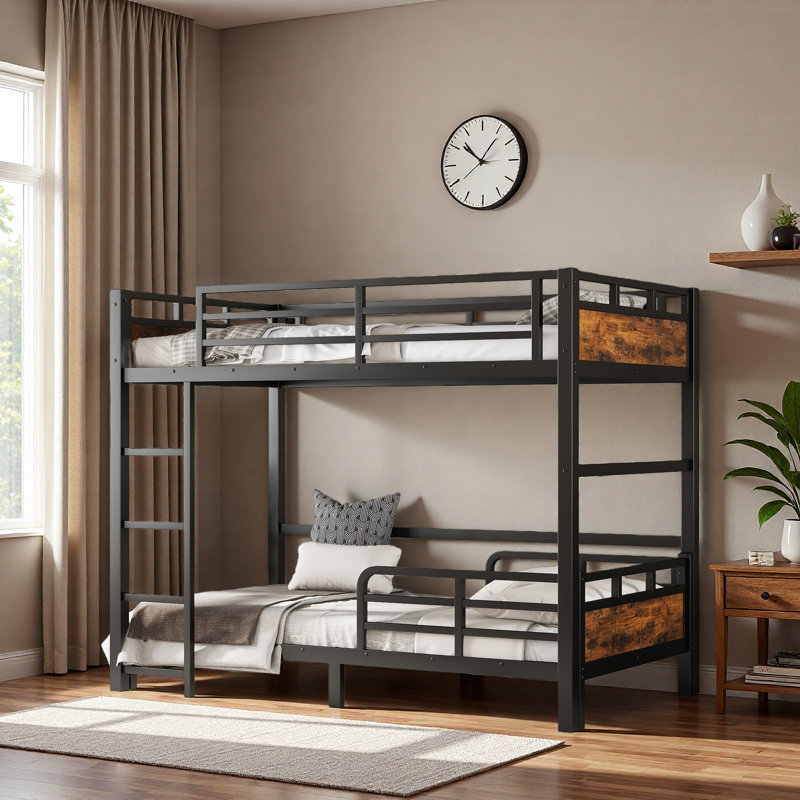 Twin XL Over Twin XL Metal Bunk Bed/Metal Loft Bed And Metal Platform Beds,With Raised Security Fence,, Twin XL Over Twin XL