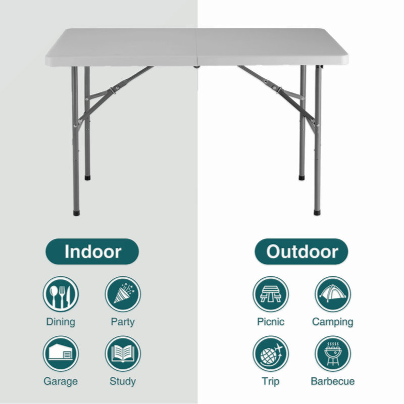 48-Inch Gray Metal and Plastic Folding Camping Table