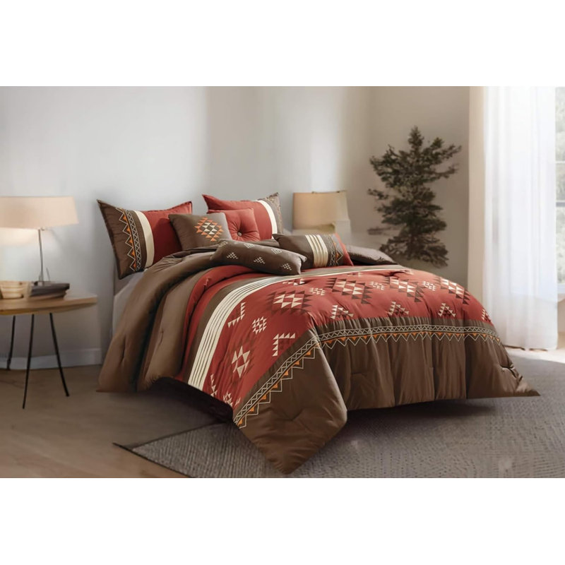  7-Piece Rustic Southwestern Native Aztec Comforter Set, King Comforter + 4 Additional Pieces