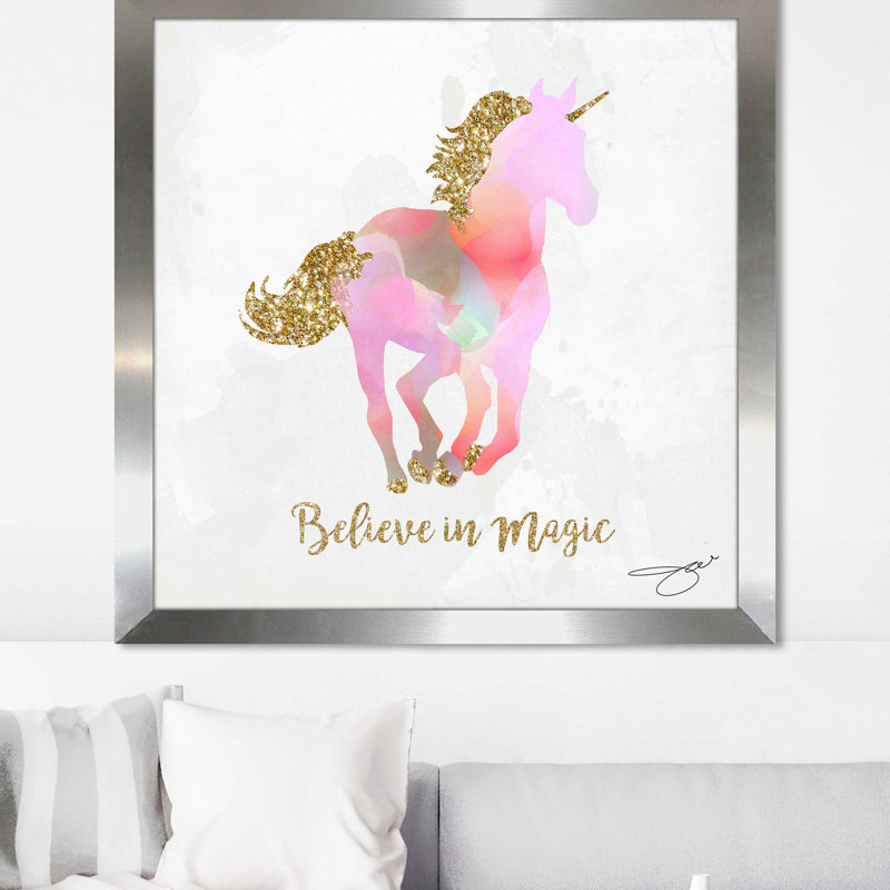 «Unicorn Magic (Square)» par Jodi - impression sur toile, Encadrement argenté, H 31,5 po x l 31,5 po x P 1 po