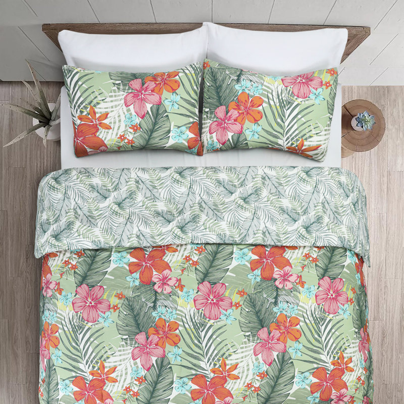 3-Piece Microfiber/Polyester Comforter Set, Twin, Green/Red