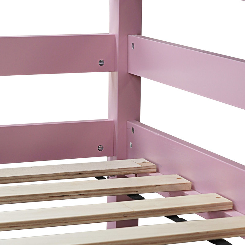 Twin Solid Wood Loft Bed With Built-in-desk, Pink