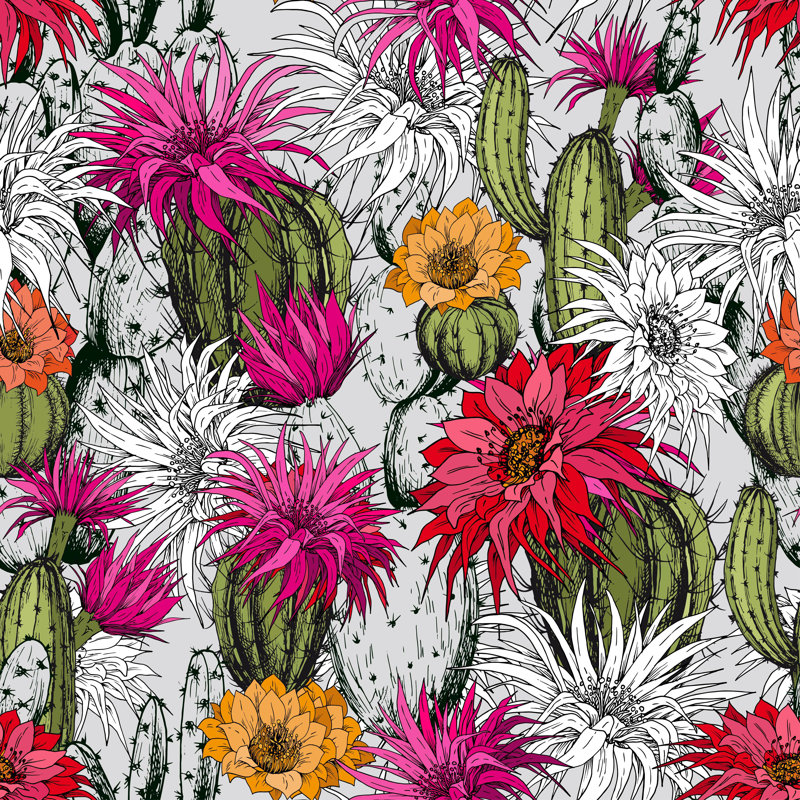 Motif sans couture avec cactus, impression sur toile tendue, L 12 po x H 12 po