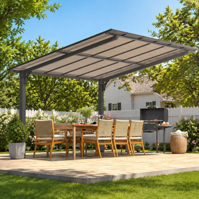 Pergola extérieure autoportante avec toit rigide et barbecue intégré pour terrasse