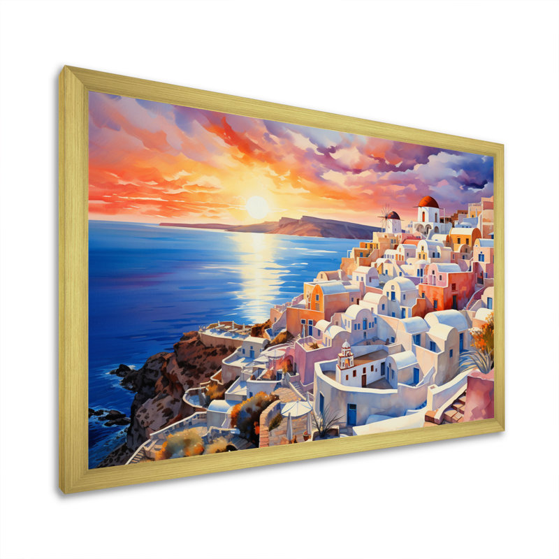 Grèce Oia Splendor I - Grèce, art mural, H 24 po x l 32 po x P 1 po, Encadrement doré