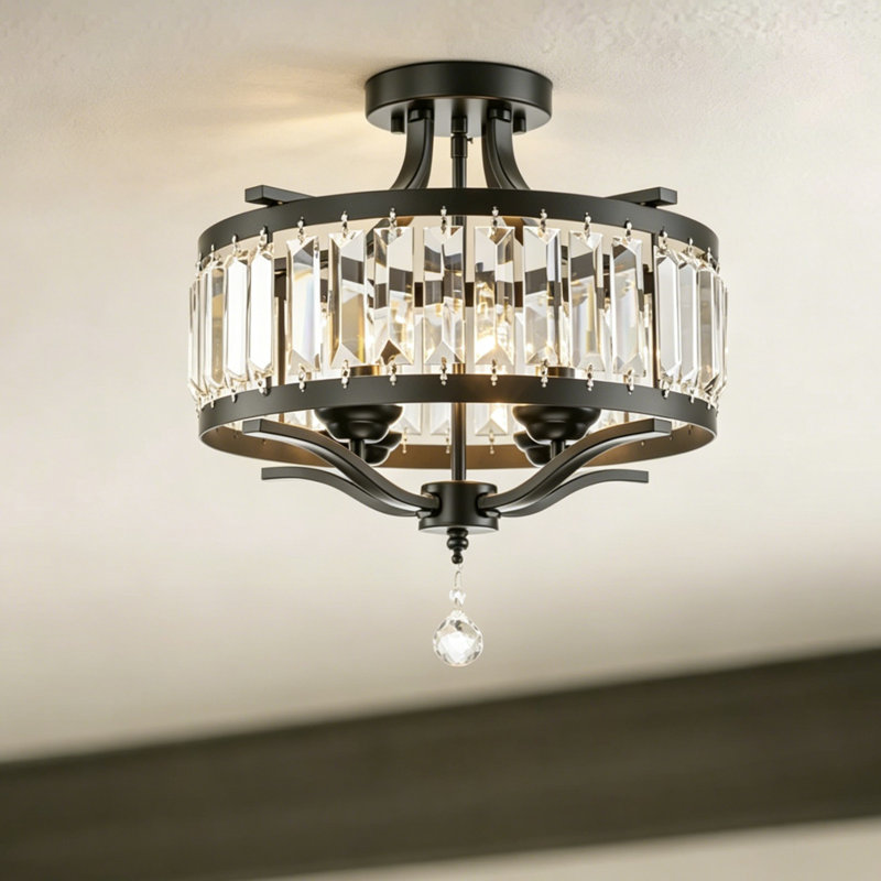 Elonso 4 - Light Crystal Flush Mount Ceiling Light, Matte Black