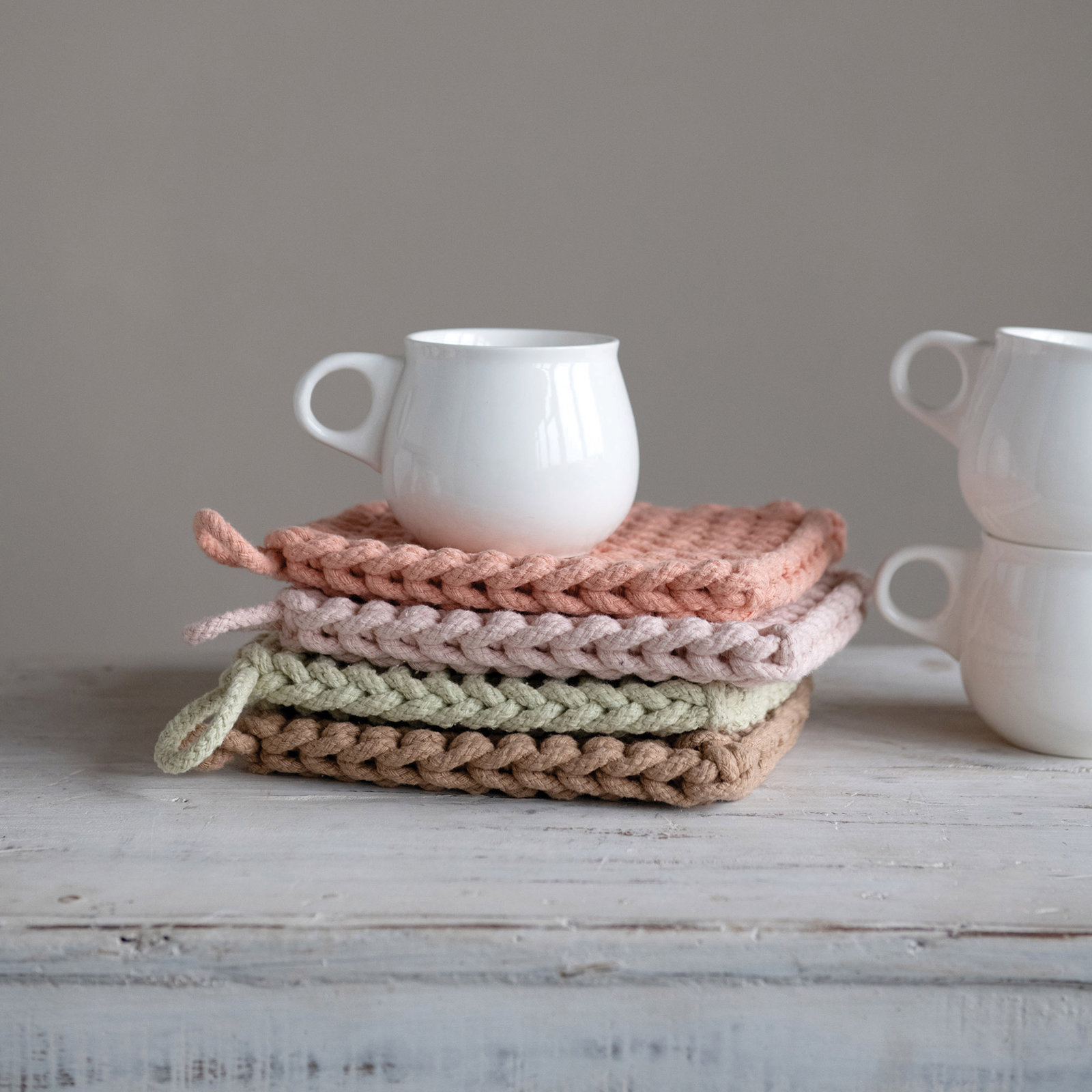 Elodia 2-Piece Crocheted Potholder Set, Pink/Green