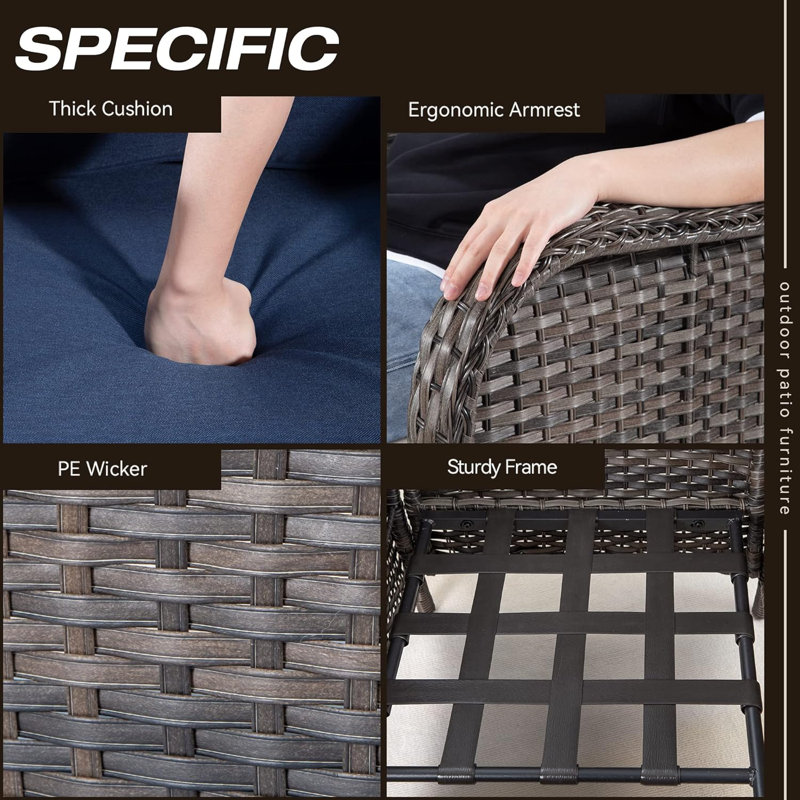 Modern Blue Cushioned Steel Rocking Armchair Set