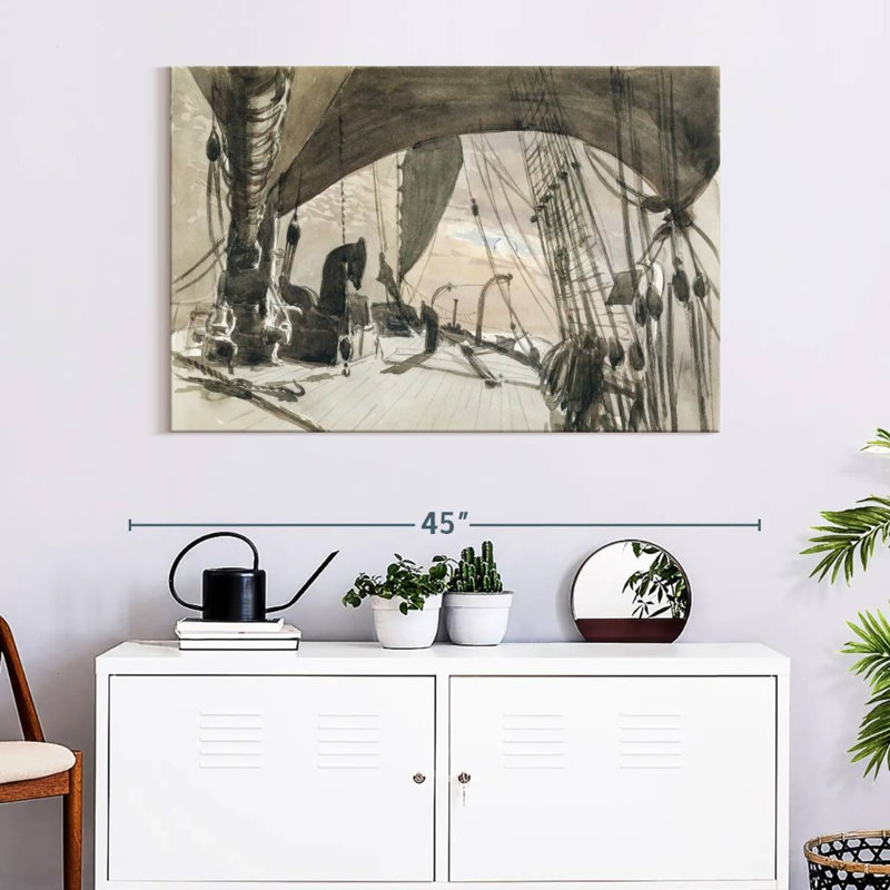 Mehar Deck Of Ship In Moonlight 1876, 26" H x 39" W