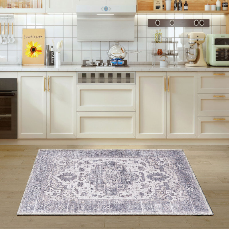 Tapis vintage lavable à la machine Zehorit pour salon, tapis de couloir et tapis d'entrée, Rectangulaire 3 pi x 5 pi