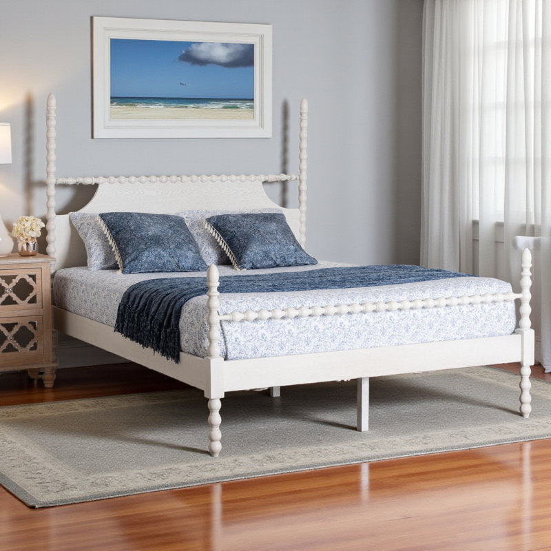 Celsie King Size Four-Poster Platform Bed with White Wooden Bed Frame, 58.82'' H X 77.99'' W X 84.19'' L, White, King
