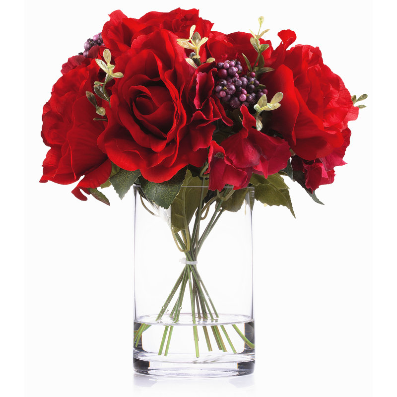 Silk Mixed Arrangement in Vase, Red