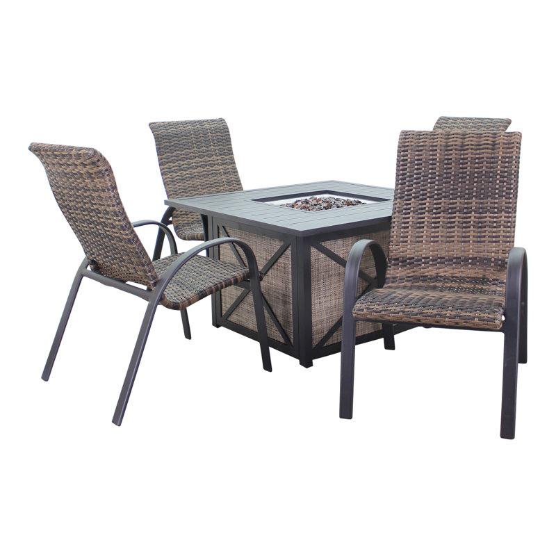 Java Wicker and Aluminum 4-Person Outdoor Fire Pit Set