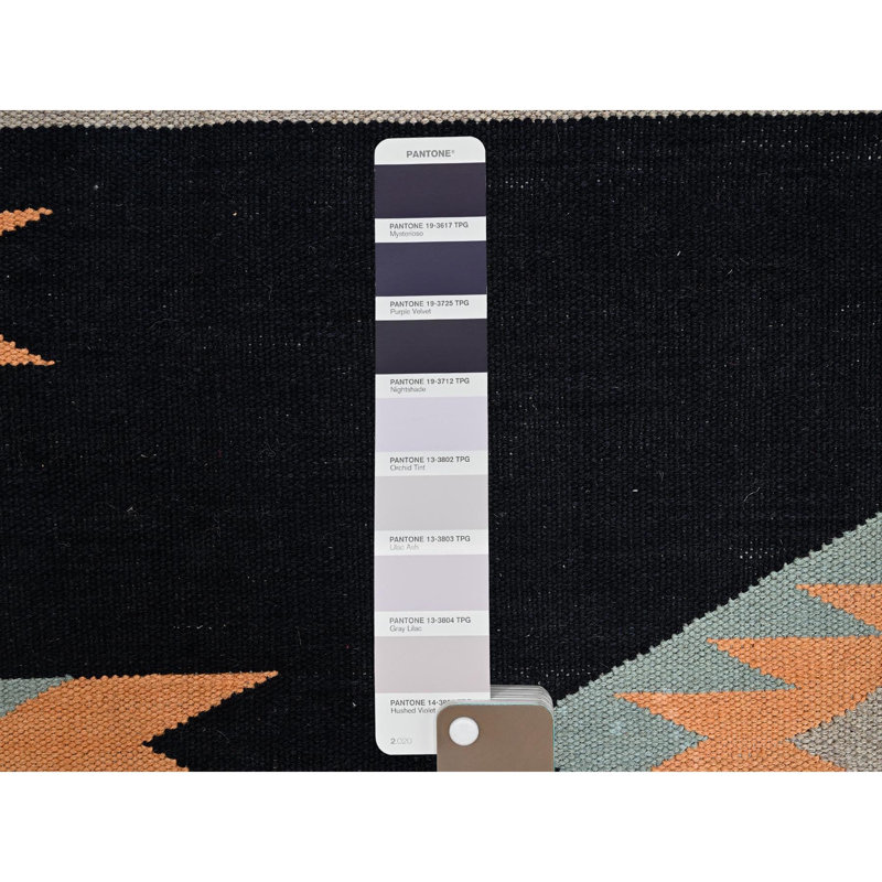 Tapis oriental tissé à la main 8 pi 4 po x 10 pi 3 po noir minuit tissé à la main, motif géométrique South American Indian Southwest