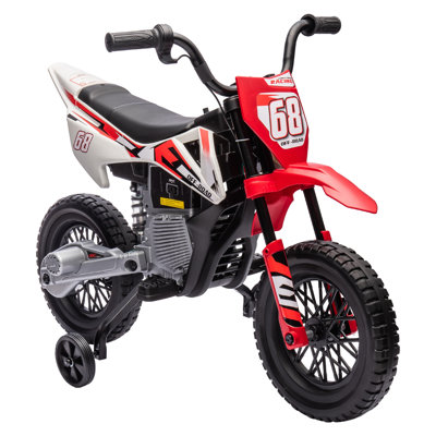 Moto-vélo électrique QAB pour enfants de 3 à 6 ans, moto rouge avec roues d'entraînement, suspension arrière, système de musique et contrôle de l'accélérateur Twist
