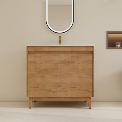 Ensemble de meuble-lavabo simple 36 po avec lavabo en céramique, meuble-lavabo sur pied avec 2 portes et 1 tablette