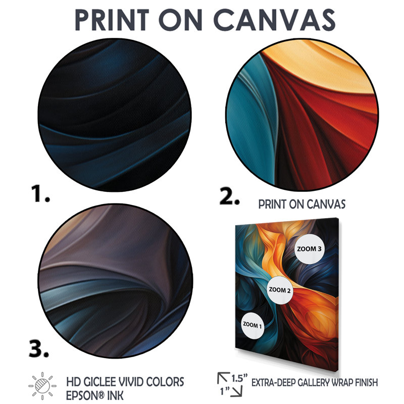 Décoration murale rétro bleu orange liquide - Vagues, Toile avec cadre flottant brun, H 32 po x l 24 po x P 1 po