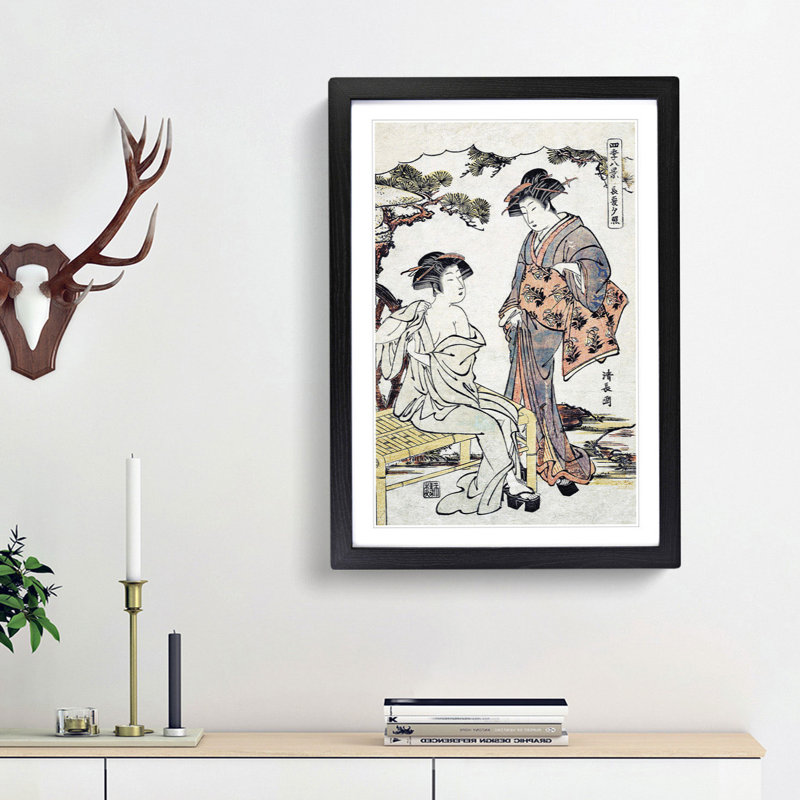 Dressing a Lady by Torii Kiyonaga - Picture Frame Painting Print, 48cm H x 36cm W x 2cm D, Black Framed