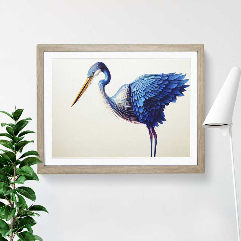 Heavenly Heron Bird 1 Piece Single Picture Frame Wall Art, 25cm H x 34cm W x 2cm D, Oak