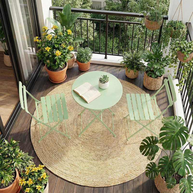 2 - Person Patio Dining Set with Round Table, Green