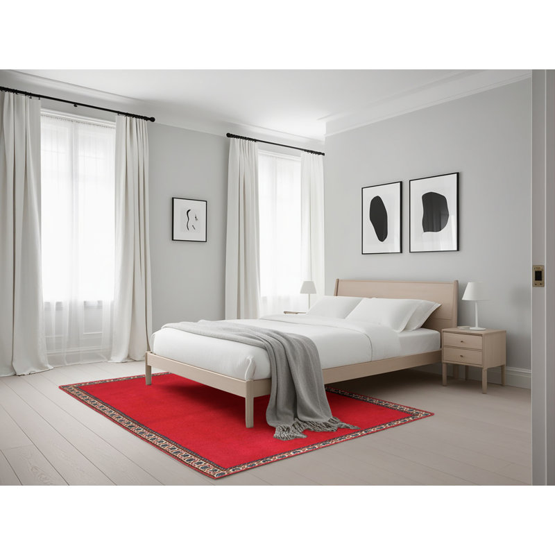 Tapis de zone rouge/noir contemporaine, Rectangle 5 pi x 7 pi