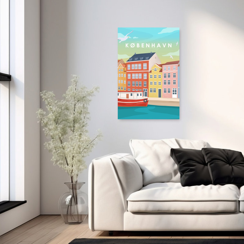 Copenhagen Colorful Vibrant Abstract Seagull Architecture City Wall Art Print, 91.44cm H x 60.96cm W
