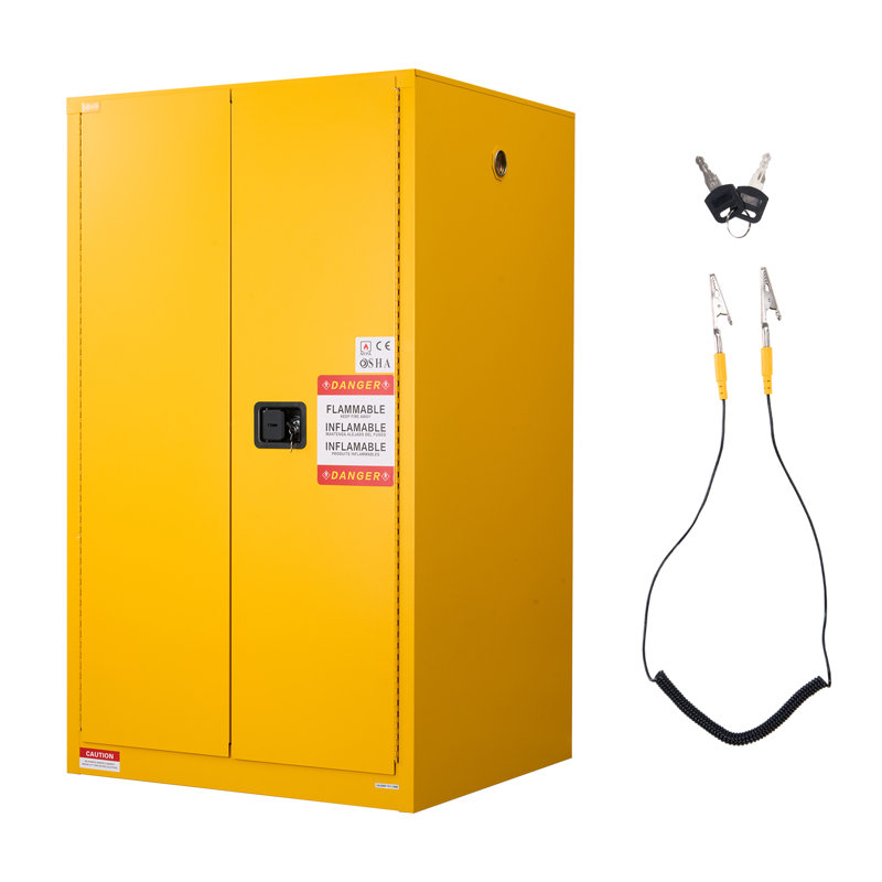 Flammable Cabinet, 37.9 x 34.0 x 65.0 Inch, 65 Gallon Flammable Storage Cabinet with Adjustable Shelf, Cold-Rolled and Galvanized Steel Fire Cabinets, for Commercial Industrial Home Use, Yellow