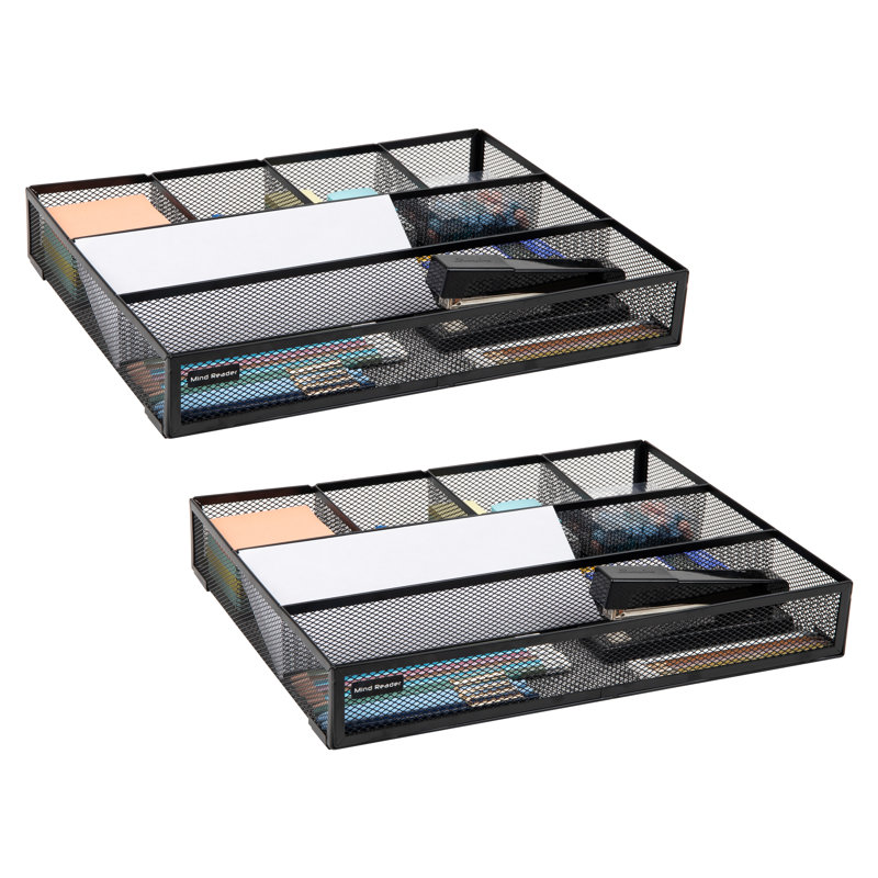 6-Compartment Drawer Organizer, Metal Mesh Desk Organizer for Office, Kitchen, Utensils, Supplies, Set of 2, Black