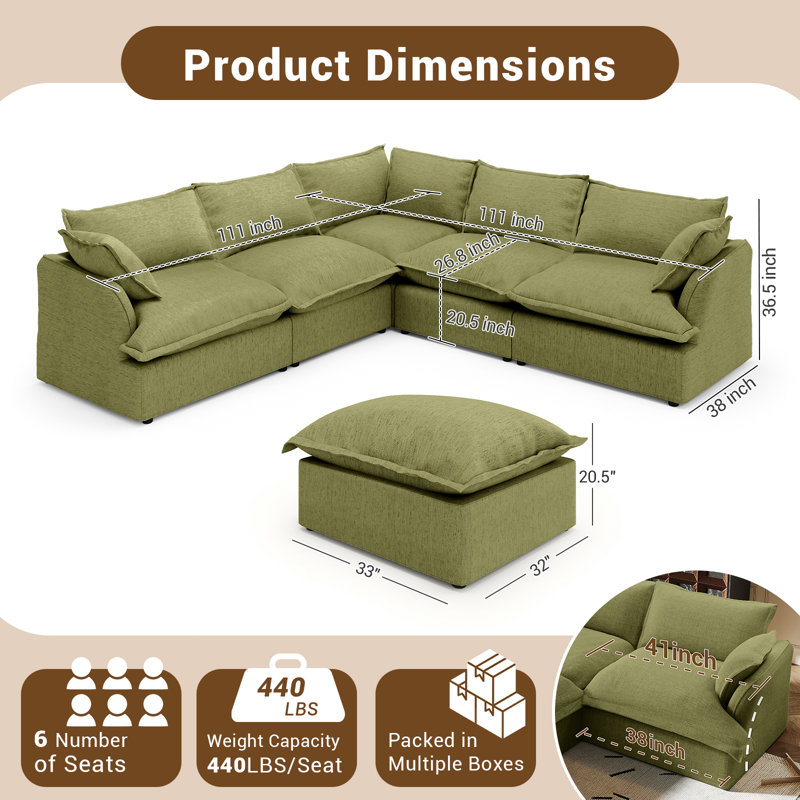 Canapé modulaire en lin mélangé Linen Blend, canapé convertible rembourré Cloud, Mélange de lin vert