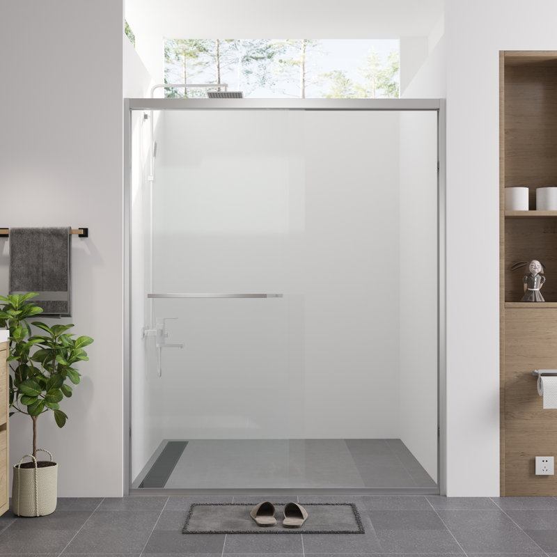 56 - 60" Width Double Sliding Shower Door With 1/4" (6Mm) Tempered Glass, Rust Hardware, American Design Enclosure For Bathroom Finished Glass Easy To Install And Safe In