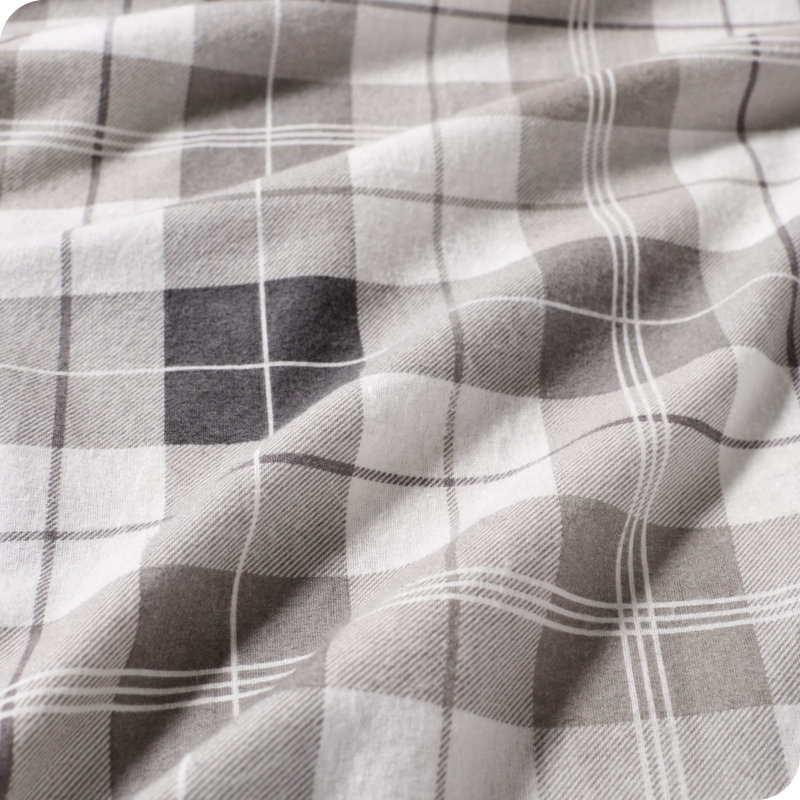Ensemble de draps 100% flanelle de coton, Ensemble de draps pour très grand lit avec 2 taie, Tissu écossais de carrière