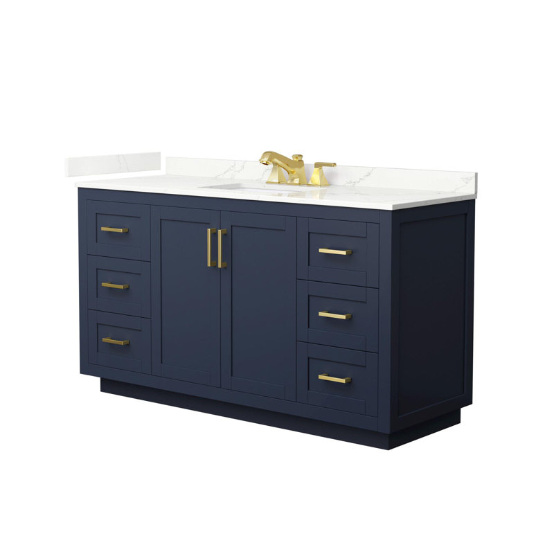Miranda 60" Freestanding Single Bathroom Vanity with Quartz Top, Dark Blue, Giotto Quartz, Brushed Gold