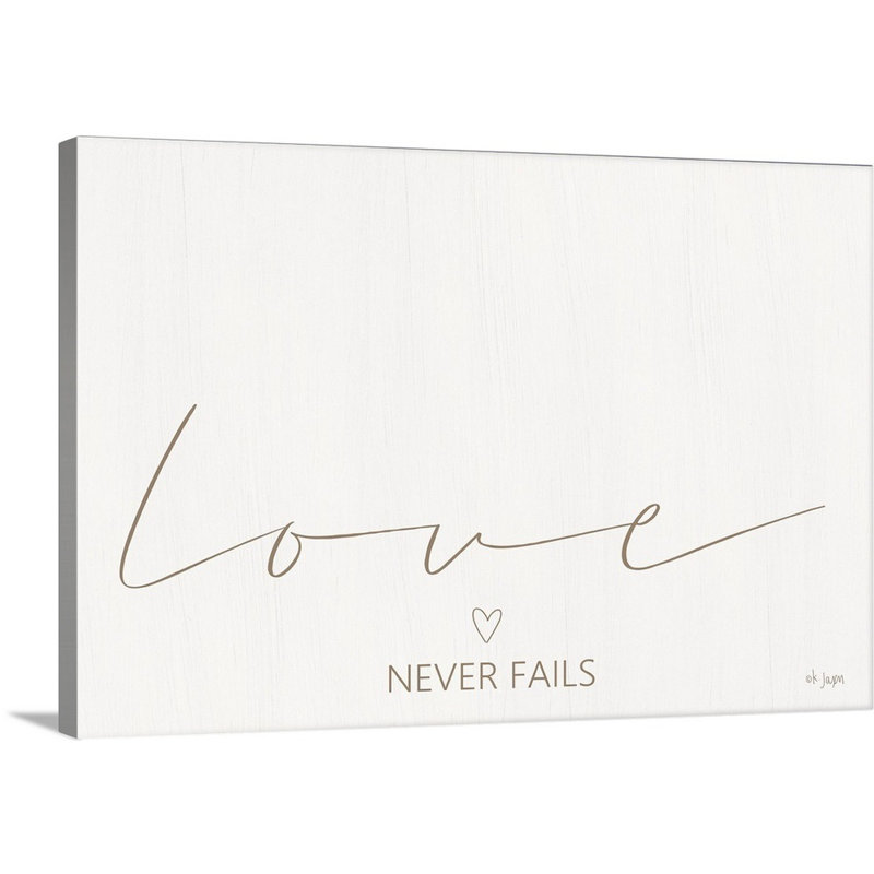 Reproduction d’art textuel sur toile, "Love Never échouent" par Jaxn Blvd, H 40 po x l 60 po x P 1,25 po, Toile tendue