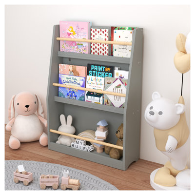 Gray 3-Tier Kids Book Shelf and Book Rack, MDF Storage Organizer for Bedroom