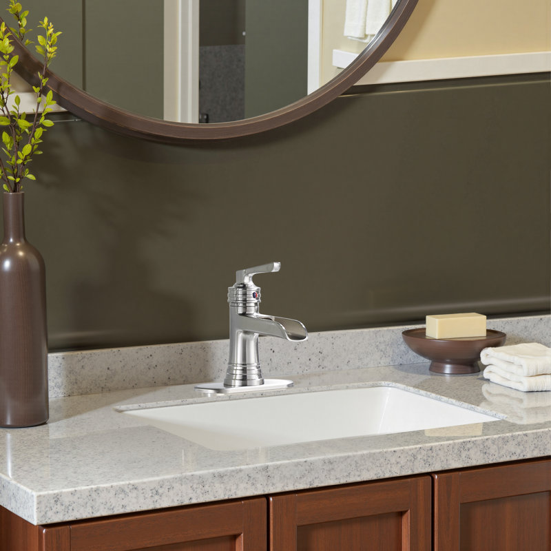 Robinet pour salle de bain à poignée simple avec drain, Nickel brossé