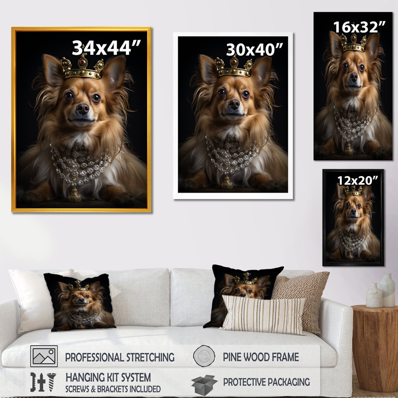 Chien de Poméranie couronné Royal Hound - chien, art mural, Toile tendue, H 20 po x l 12 po