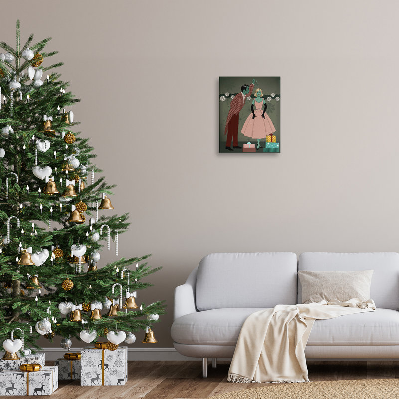 Art mural romantique, "Christmas Christmas Kiss" par Grace Popp, H 20 po x l 16 po