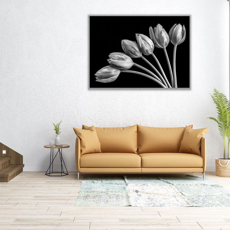 Fleurs de tulipes en forme d'éventail, H 18 po x l 24 po, Noir / blanc