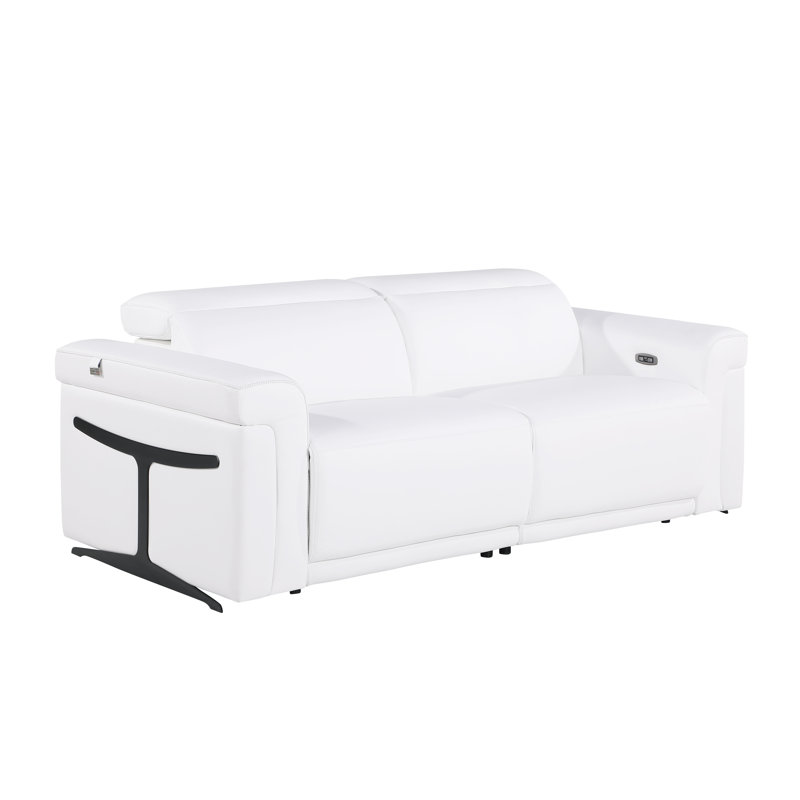  Doniece Top Grain Italian Leather Square Arm Reclining Sofa, White, 39" H x 100" W x 41" D