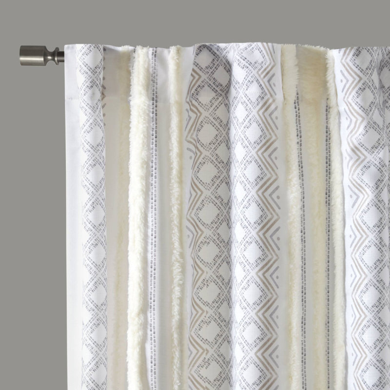 2Pk Poly Printed Curtain Panel With Tufted Stripe 2-PK 50", 50" W x 84" L