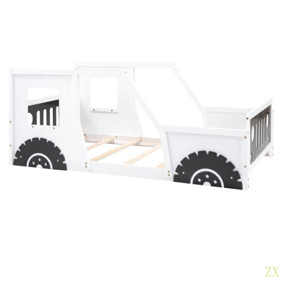 Lit plateforme simple en forme de voiture avec roues