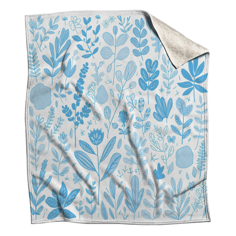 Couvertures bleues à motif botanique, L 50 po x H 60 po